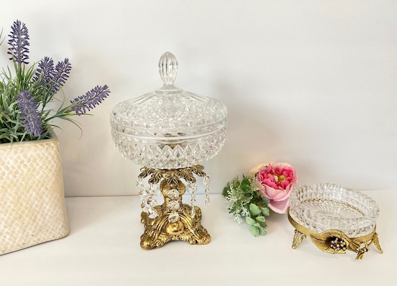 Vintage 2-piece Set Victorian Rococo Lidded Crystal Glass