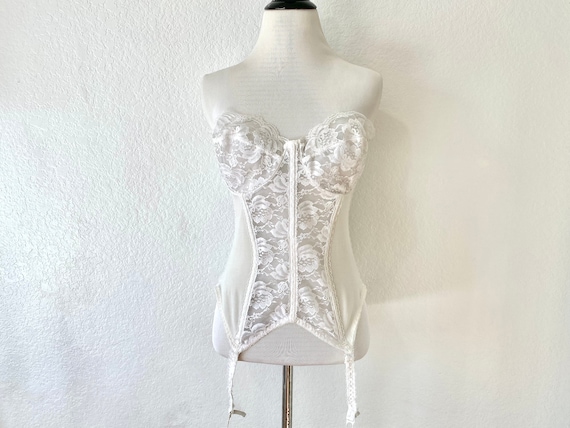 Vintage 1970s Adonna White Lace Corset Bustier 38… - image 1