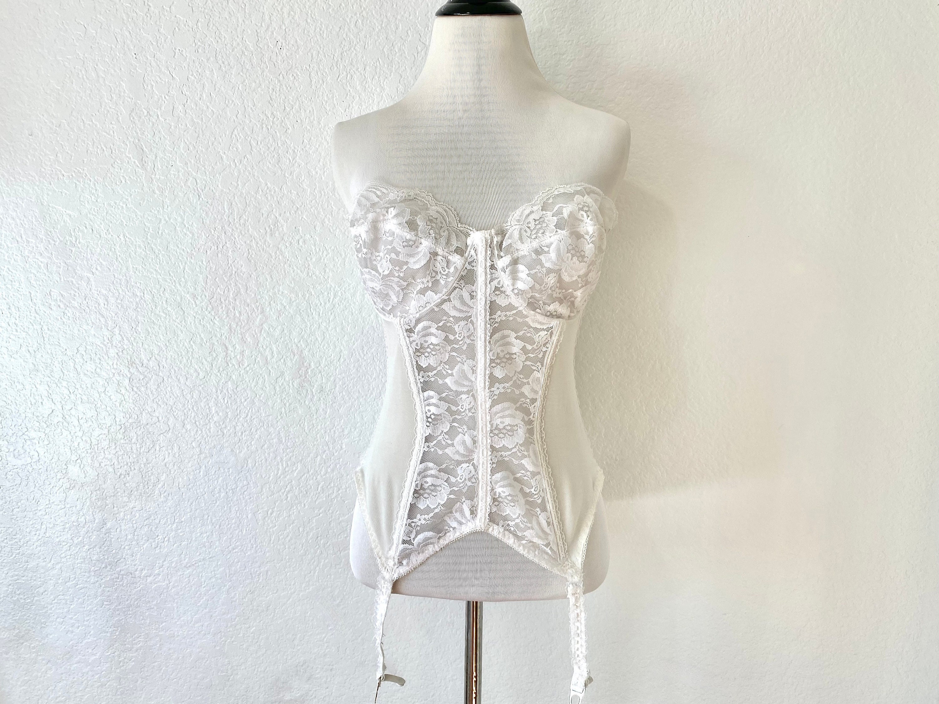 Vintage 1970s Adonna White Lace Corset Bustier 38B, Women's