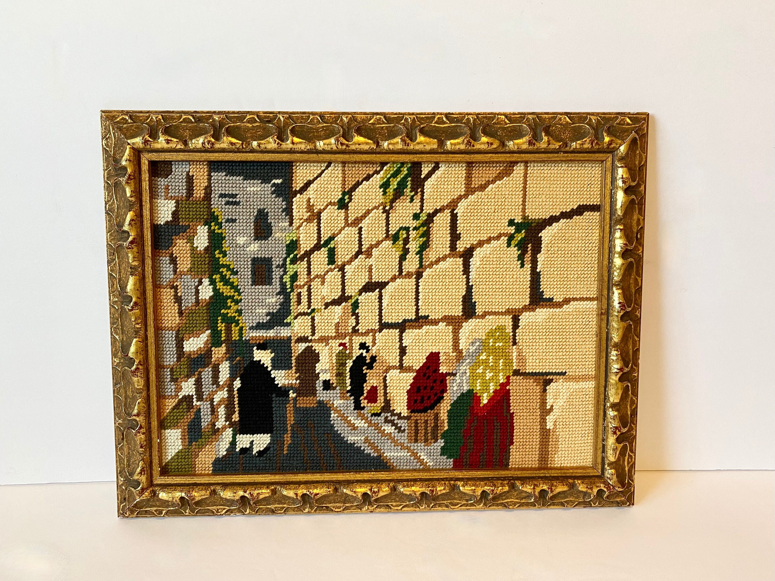 Vintage Jerusalem Wall Cross Stitch Framed Artwork Gold Etsy