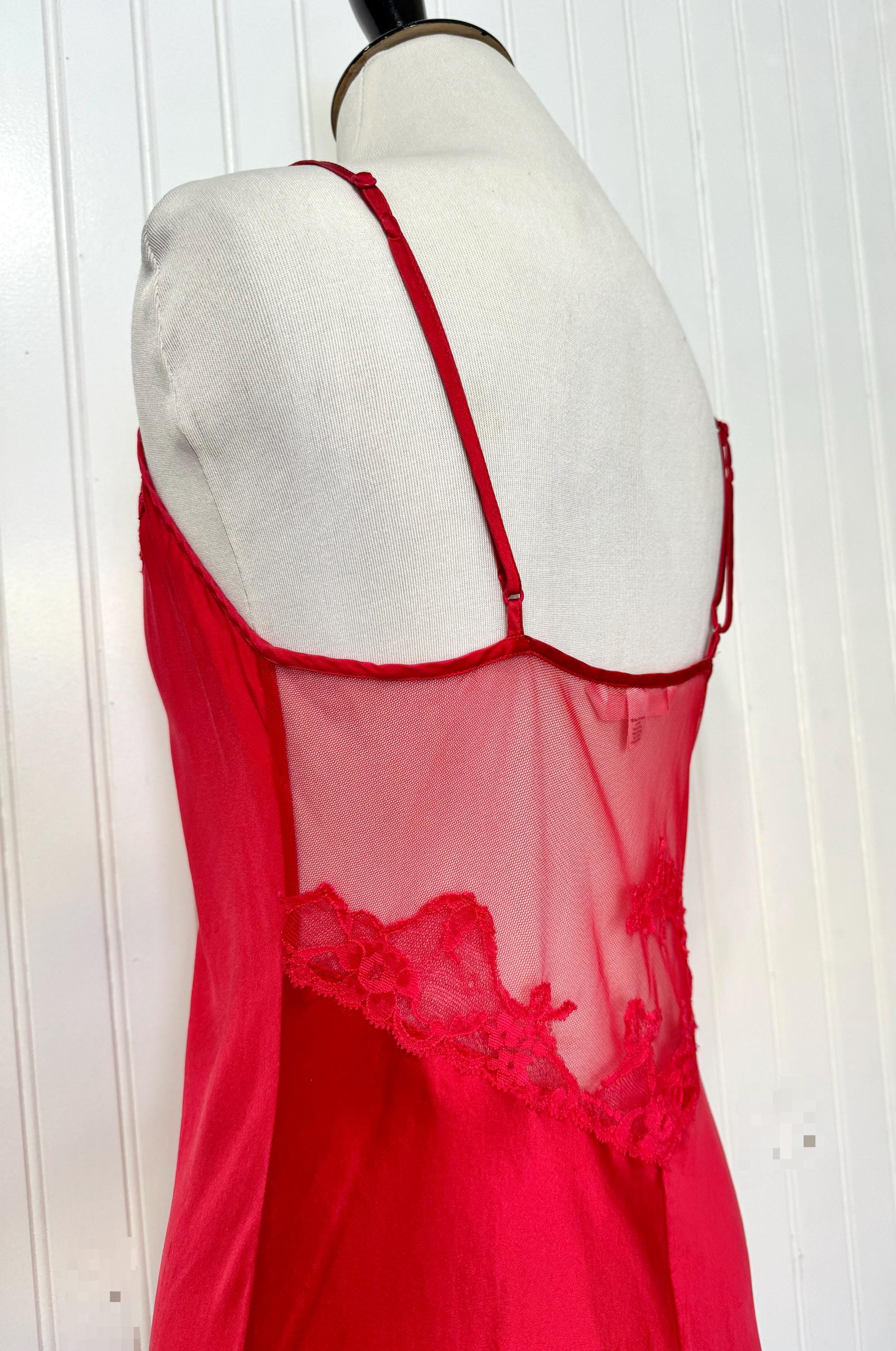 2002 victoria secret silk dress Vintage 2002 Victoria's Secret Red Silk Slip Dress, Romantic Red Rose Slip  Dress, Mini Slip Dress Sexy Red Lace & Mesh, Floral Low Back Slip