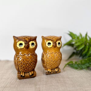 Vintage MCM Lego Japan Ceramic Owl Salt & Pepper Shakers, Mini Ceramic Owl Figurine, Boho Retro 70s Style Salt Pepper Shakers