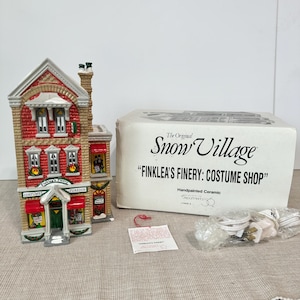 Vintage 1991 Department 56 &#39;Finklea&#39;s Finery: Costume Shop&#39; Holiday Figurine w/ Box, The Original Snow Village RETIRED Christmas Home Decor