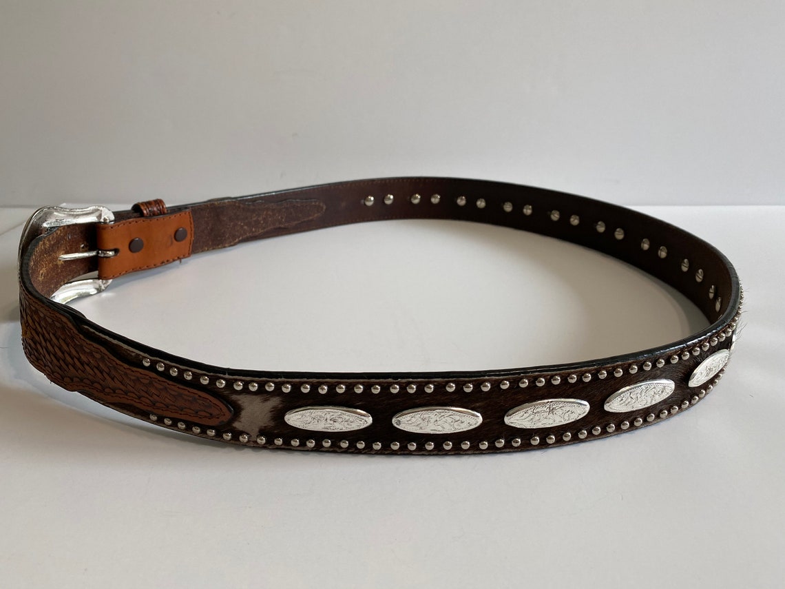 Vintage 1999 Nocona Belt Co. Brown Leather Belt Cowhide Silver | Etsy