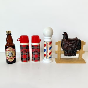 Vintage Avon Bottles You Pick, Thermos Bottle / Barber Pole Wild Country, Bath Brew Bubble Bath, Glass Horse Saddle Bottle