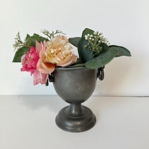 Vintage Antique Pewter Pedestal Bowl, Castle Tower & Angel Hallmarks Marking, Pedestal Bowl with Ring Handles on Side, Silver Plated Dish