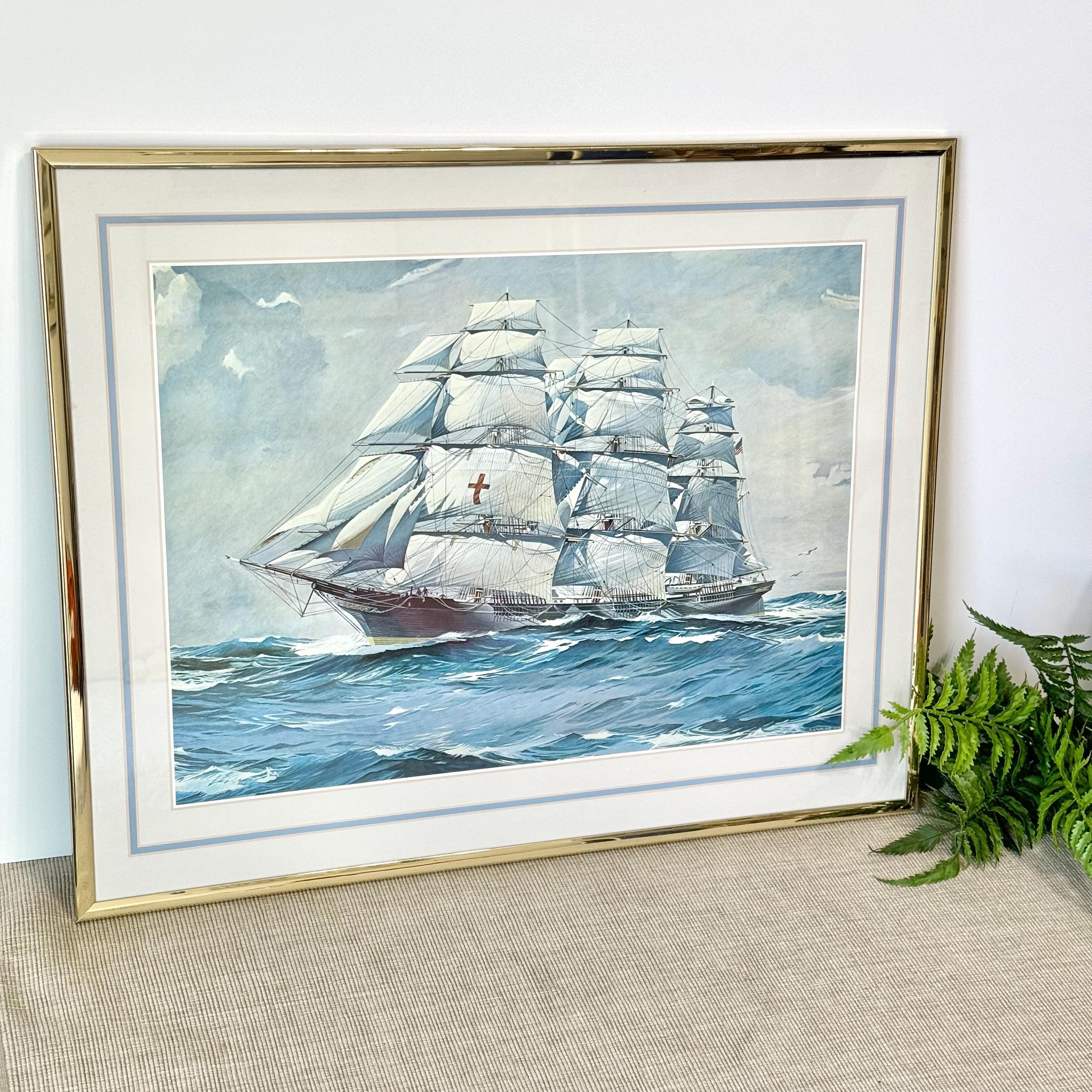 Vintage Clipper Ship/dreadnought Ship Framed Art Print C. Spurling