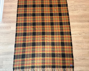 Vintage Pendleton Brown/Orange/Yellow Plaid Blanket, Vintage Pure Virgin Wool Thrown Blanket / Picnic Blanket, Autumn Fall Blankets