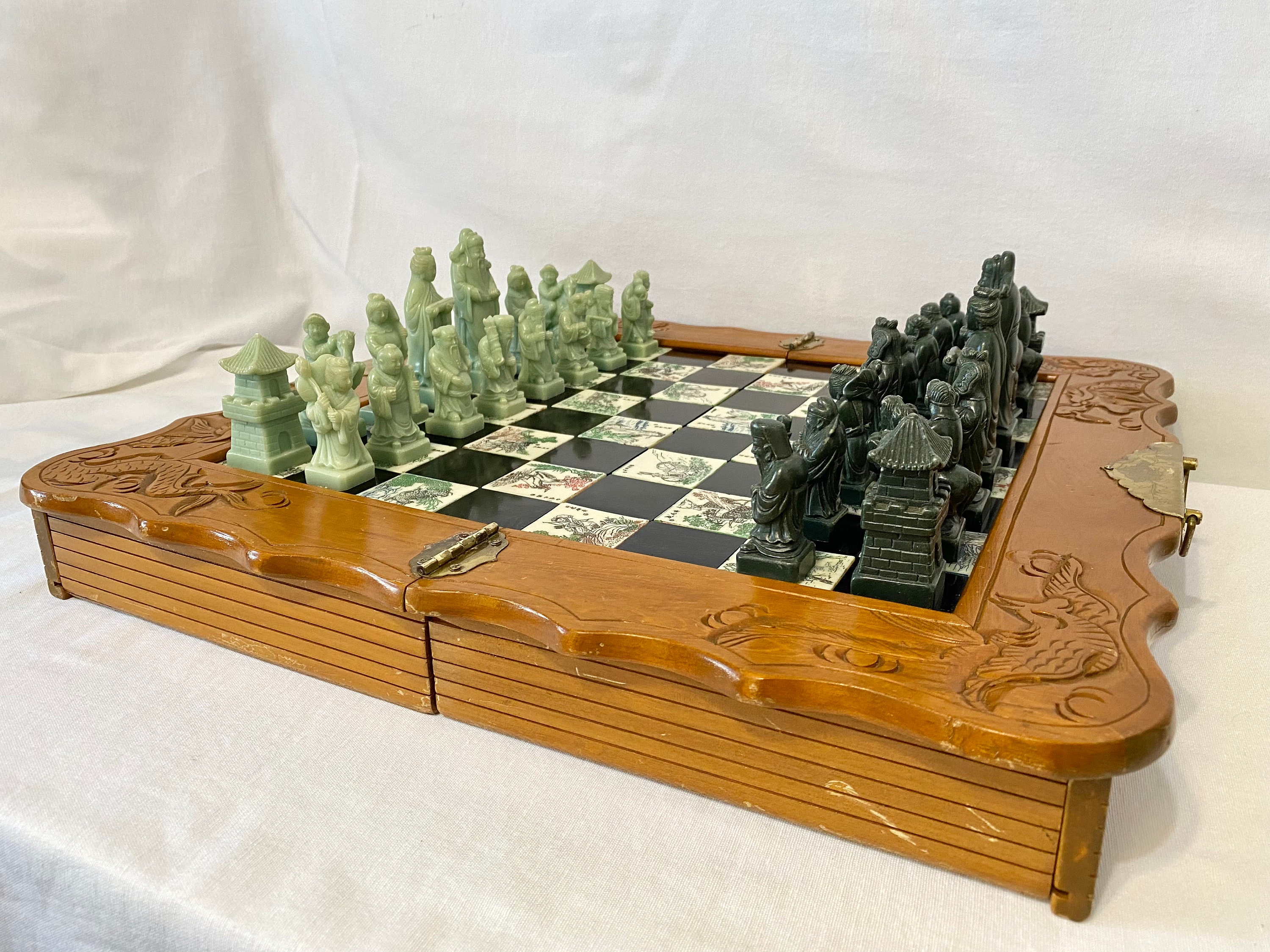 Red Display Case Chinese Dynasty Chess Set Large 18'x19' Foldable Chess Board 