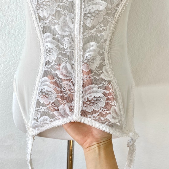 Vintage 1970s Adonna White Lace Corset Bustier 38… - image 3