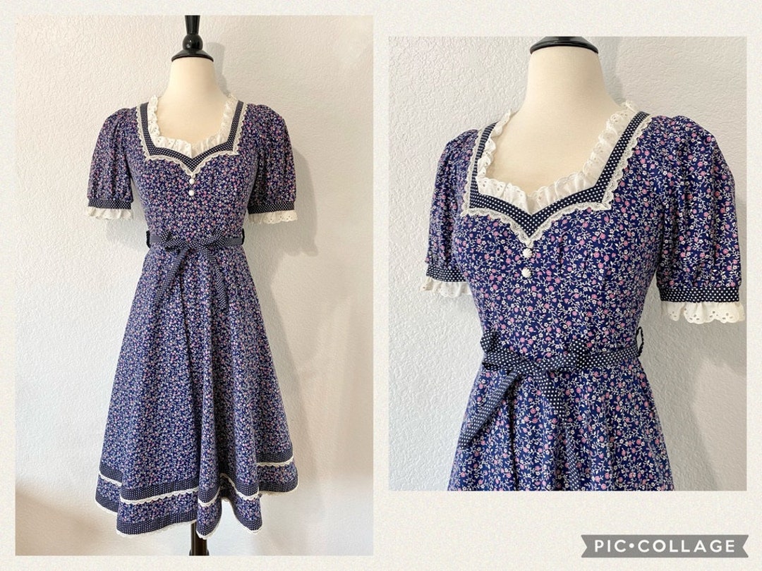 Vintage 1970s Gunne Sax by Jessica San Francisco Floral Calico Blue ...