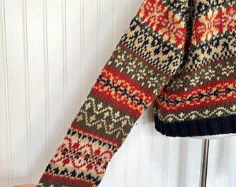 Vintage 90s/y2k Abercrombie & Fitch Knit Sweater, Red/beige/navy