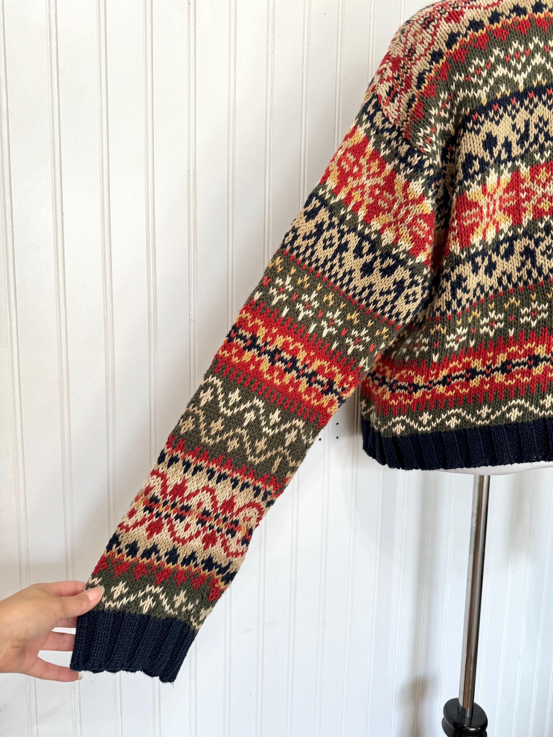 Vintage 90s/y2k Abercrombie & Fitch Knit Sweater, Red/beige/navy