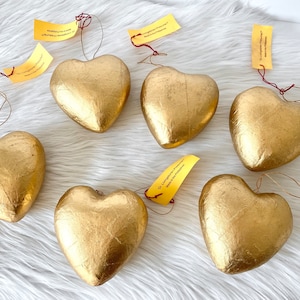 Vintage “Dr. Livingstone I Presume?” Papier-Mâché Gold Hearts, Gold Heart Ornaments, Vintage Craft Papier-Mâché, Made in the Philippines