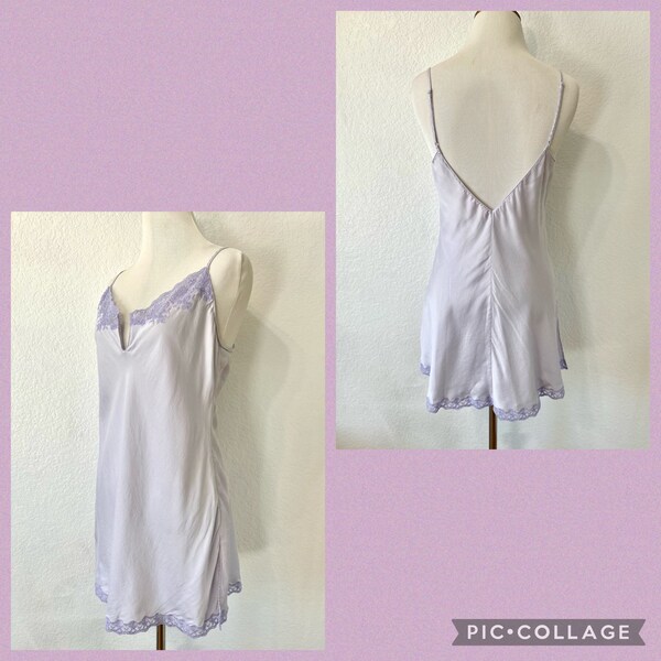 Vintage 2002 Victoria's Secret 100% Silk Lavender Slip Dress, Lace Trim Slip Dress with Slits, Women's Lingerie & Sleepwear, Silk Slips