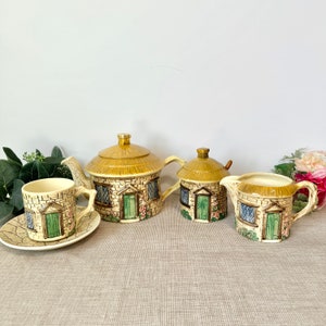 Vintage 1950s Sylva Ceramics Cottage Tea Set, Cottage Teapot/Tea Cup Set, Staffordshire England UK, Cottagecore Kitchen/Dining Decor