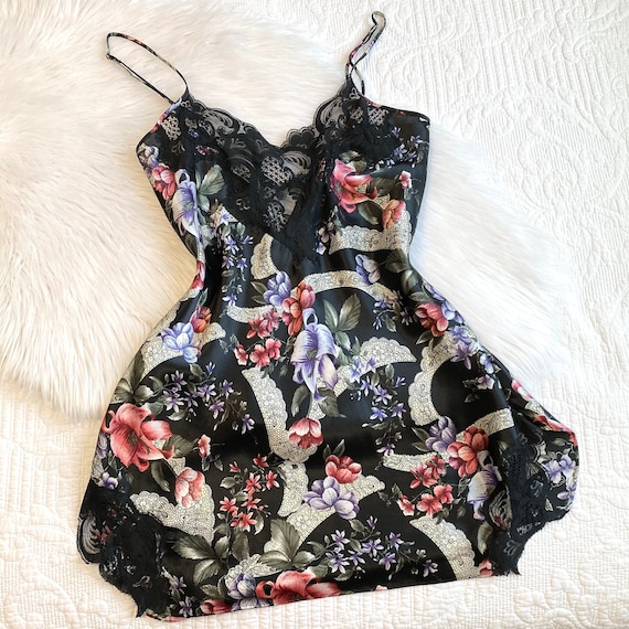 Vintage 1980s Victoria's Secret Gold Label Floral Slip Dress