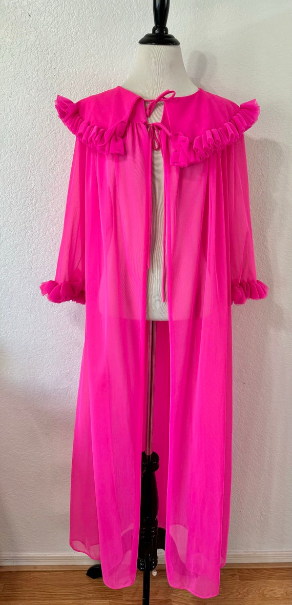 Vintage Union Made Hot Pink Chiffon Sheer Robe Pe… - image 2
