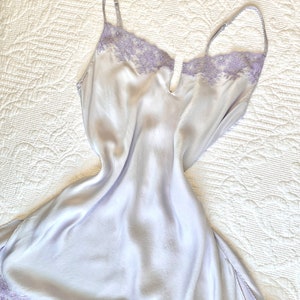 Vintage 2002 Victoria's Secret 100% Silk Lavender Slip Dress, Lace Trim Slip Dress with Slits, Women's Lingerie & Sleepwear, Silk Slips image 6