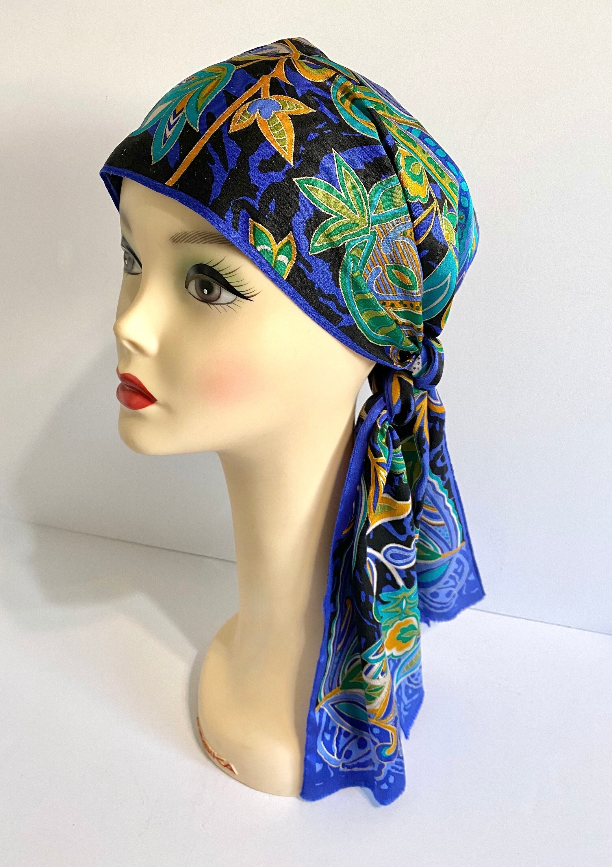 Vintage Oscar De La Renta Abstract Floral Long Silk Scarf, Blue  