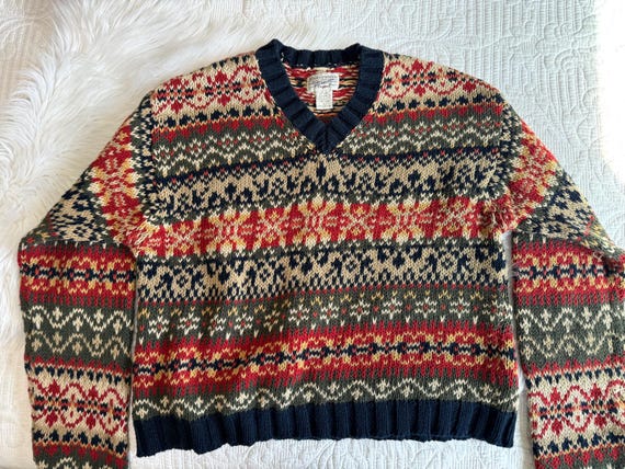 Vintage 90s/y2k Abercrombie & Fitch Knit Sweater, Red/beige/navy