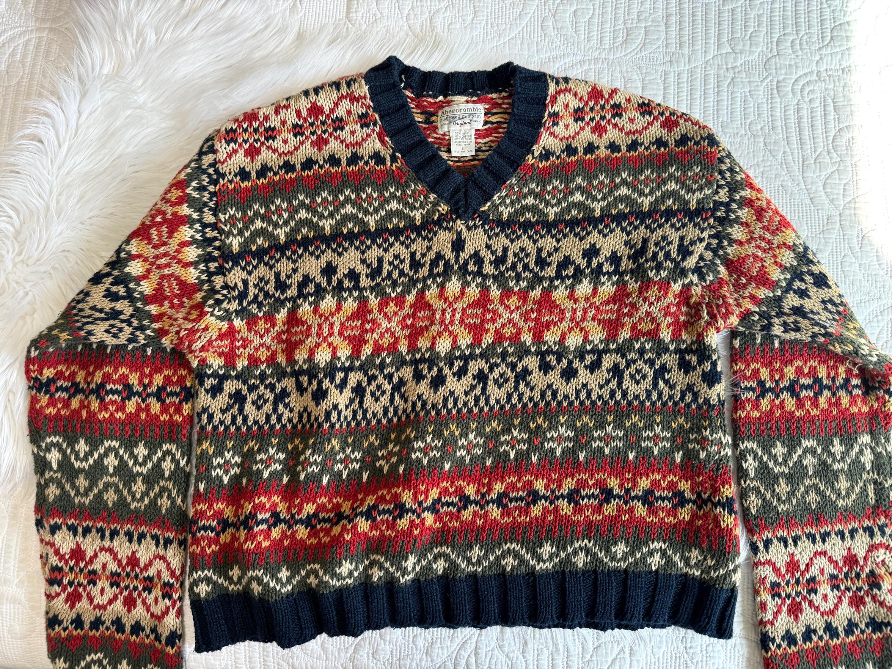 Vintage 90s/y2k Abercrombie & Fitch Knit Sweater, Red/beige/navy