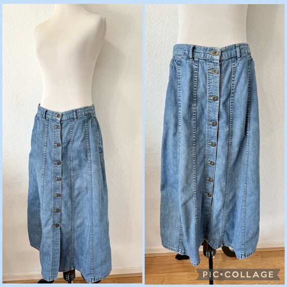 Vintage 90s Liz Wear Denim Maxi Skirt Button Down Medium Wash Denim Skirt Women s Maxi Skirts Size XS S Etsy