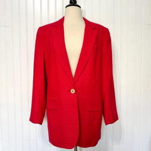 Vintage 90s Valerie Stevens Petites 100% Silk Blazer, Women&#39;s Red Blazer Size 10, Shoulder Pads Gold Buttons