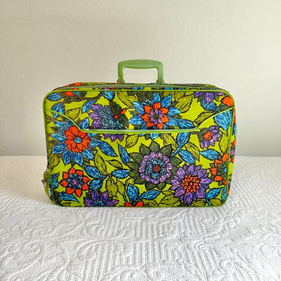 Vintage 1960s Retro Luggage, Groovy Flower Power Top Handle