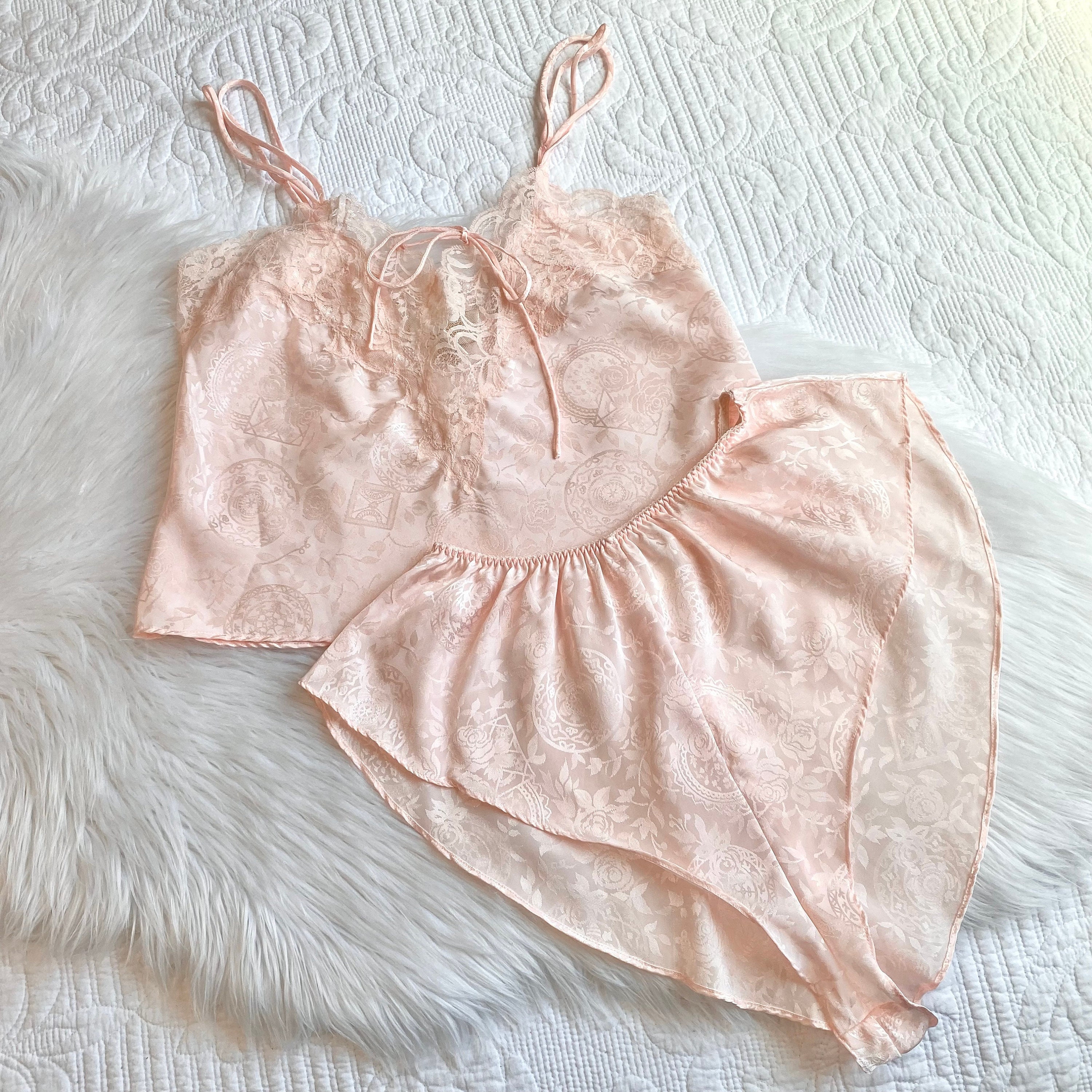 Vintage Victoria's Secret Pink Tan Lace Silk Camisole S, Soft Pink