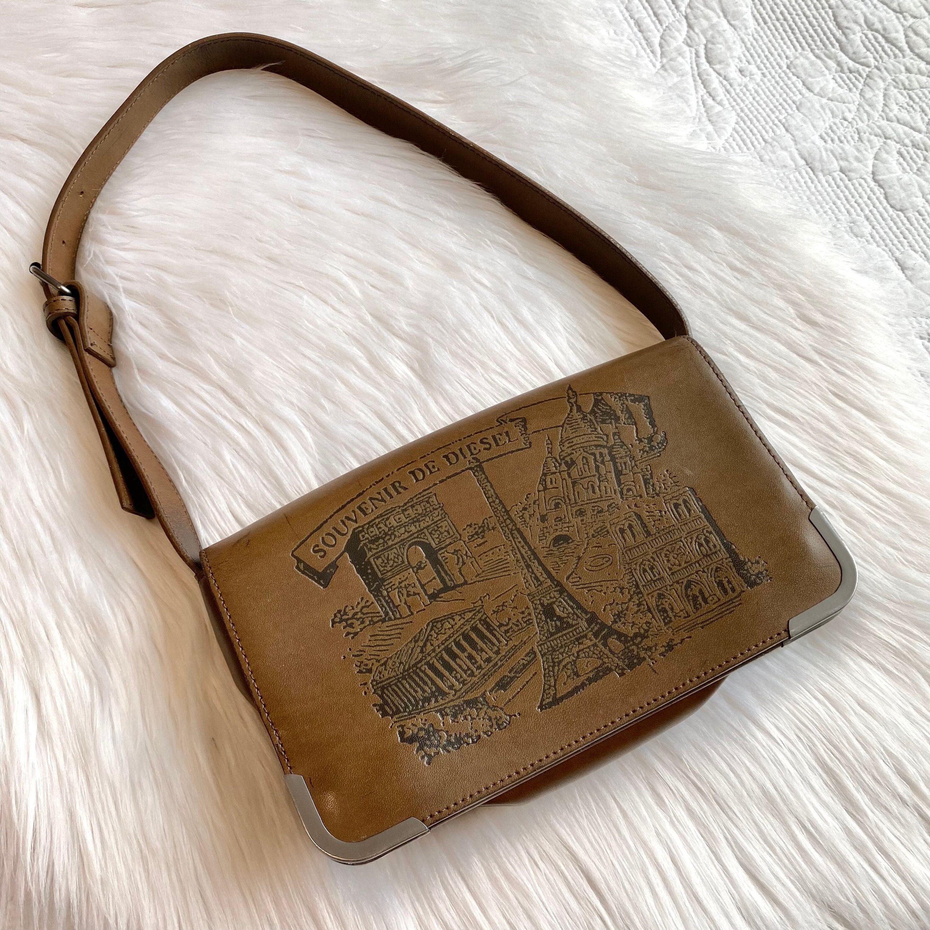 Vintage Diesel cow leather and canvas Y2K style bag