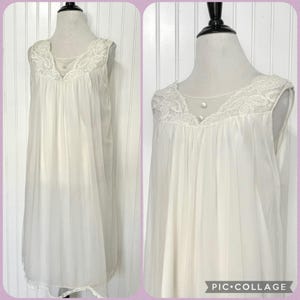 Vintage 1950s Lisette White Chiffon Sheer Nightgown, Women&#39;s Lingerie/Sleepwear, Mesh & Lace Cream Dress, A-Line Babydoll Style