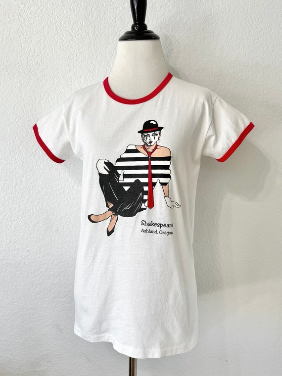 Vintage 90s Anvil Shakespeare Ashland Oregon T-shirt, Ringer Tee Single Stitch T-shirts, Vintage Mime/Pantomime Shirt, Vintage Shakespeare
