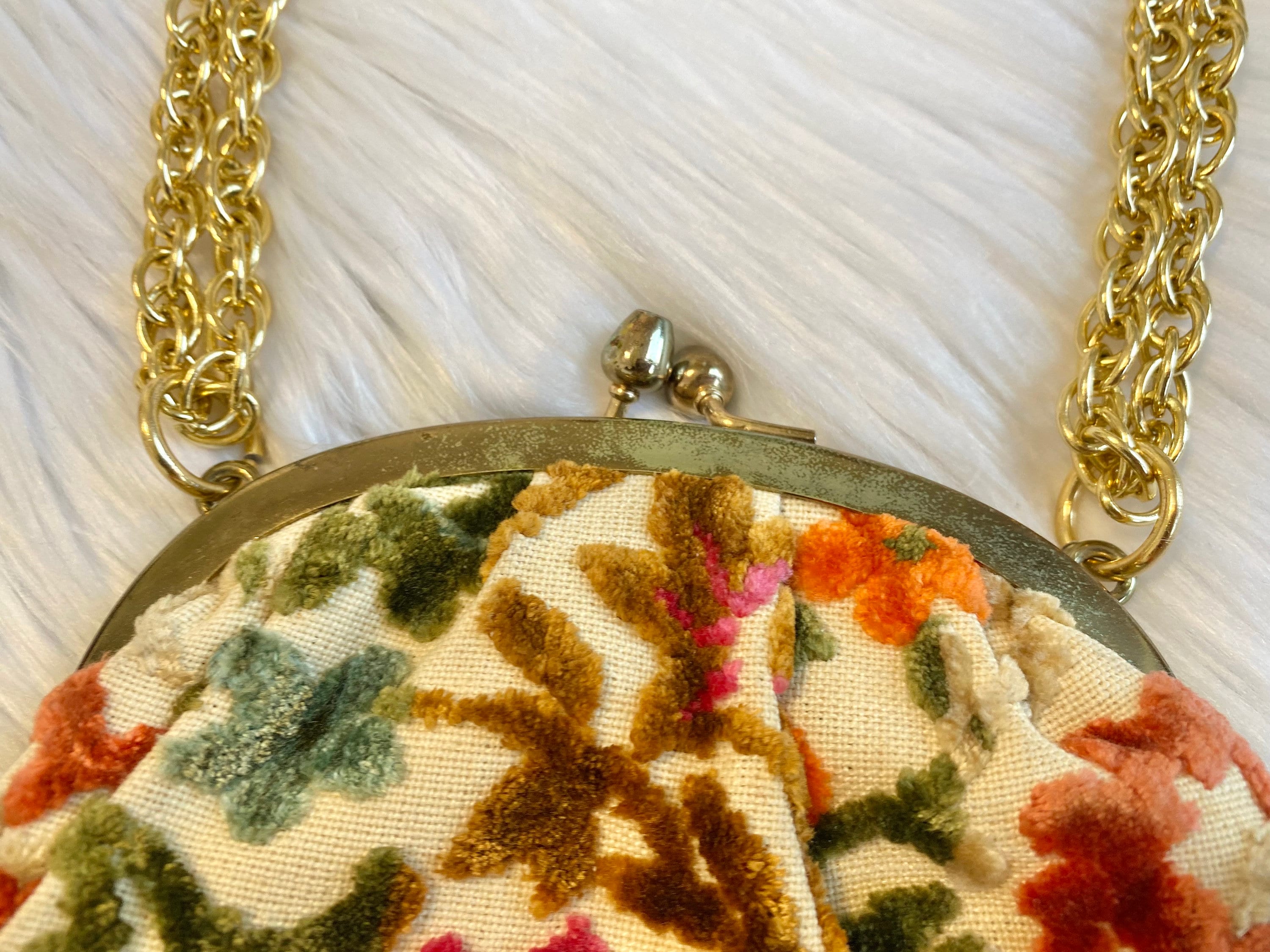 Vintage 1950's Floral Carpet Bag Made in Japan, Velvety Vintage 1950's Floral Carpet Bag Made in Japan, Velvety