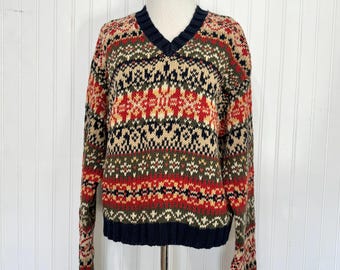 Vintage 90s/y2k Abercrombie & Fitch Knit Sweater, Red/beige/navy