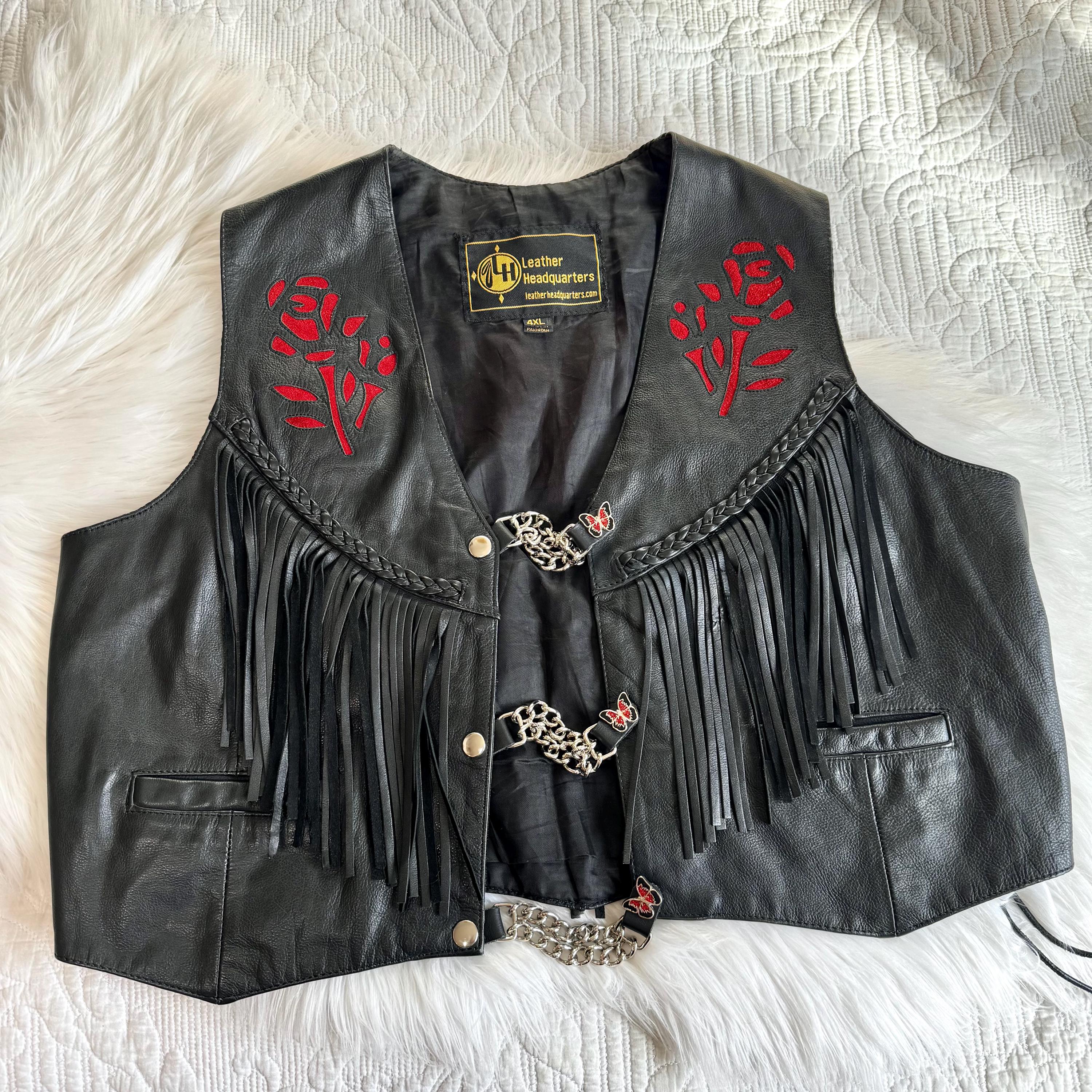 Leather Rose Jacket Vintage Fringe - Etsy Leather Rose Jacket Vintage Fringe - Etsy