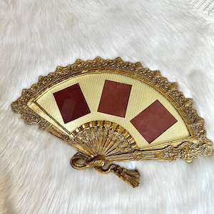 Vintage Heavy Brass Fan Picture Frame, Triple Photo Frame Antique Baroque Victorian Style, Gold Paper Fan Frame