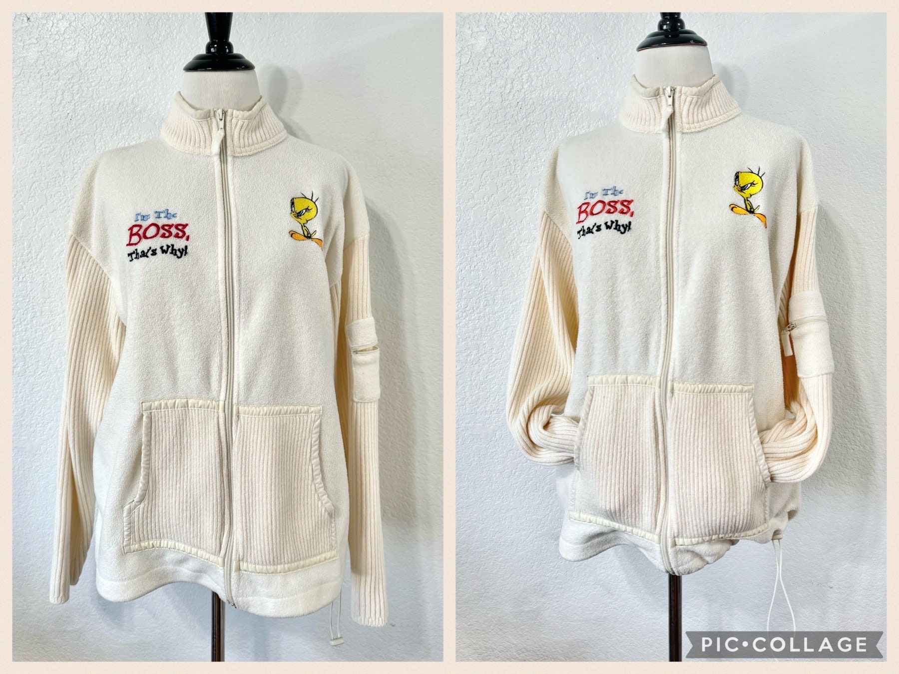 LOONEY TUNES TWEETY レーシングジャケット 黒 ピンク M Vintage 90s Looney Tunes Tweety Bird 