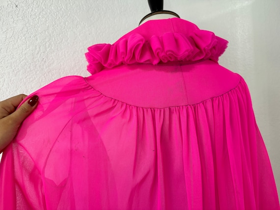 Vintage Union Made Hot Pink Chiffon Sheer Robe Pe… - image 5