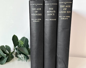 Vintage 1960s 'The Story of Civilization' Volumes 4/5/8 by Will Durant, Gold Embossed Cover, The Renaissance, The Age of Voltaire, Louis XIV