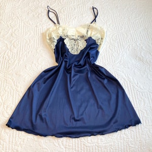 Vintage Sabrina for Mervyn's Navy & Cream Lace Slip Dress, Midnight Blue  Dress, Women's Slips/intimates/lingerie/sleepwear, Floral Lace Slip - Etsy