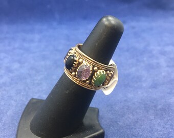 14KT Yellow Gold Multicolor Stone Ring 8.30g