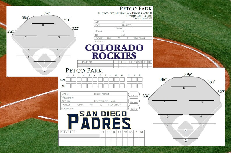 Major League Baseball Home and Away Team Scorecard San Diego Padres INSTANT DOWNLOAD pdf The Perfect Scorecard