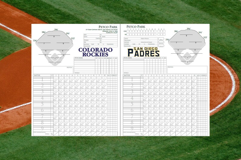 Major League Baseball Home and Away Team Scorecard San Diego Padres INSTANT DOWNLOAD pdf The Perfect Scorecard