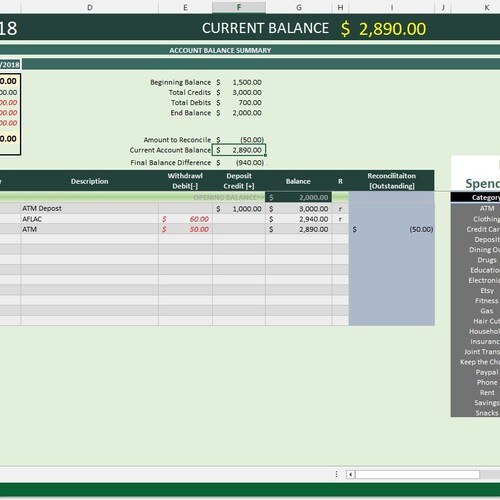 EXCEL Bank Account / Checkbook Register Spreadsheet Excel Etsy
