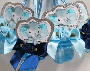 12 Elephant Baby Shower Pacifier Necklaces Blue & Gray Navy Baby Boy - Baby Shower Games - Party Decorations