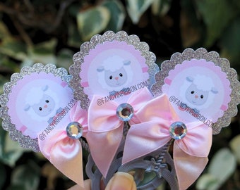 12 Pink Gray Sheep baby Lamb Baby Girl Baby Shower Guest Pins - baby shower rattles - Guest Pins - Guest Favors - Grandparent Pins