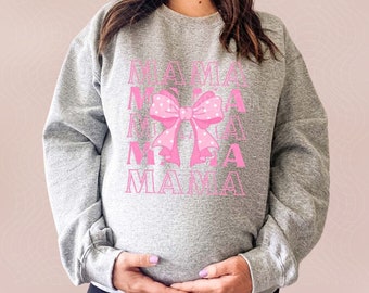 Mama Coquette Bows pink gray mom crewneck sweater