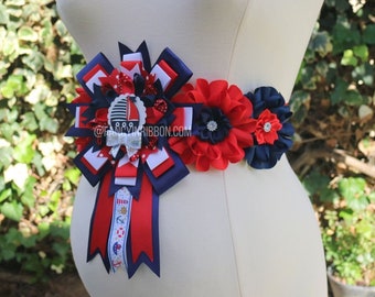 Nautical Baby Shower, Red navy White Flower Sash, Ahoy Nautical Maternity Sash, Ahoy Its a Boy, Nautical Belly Sash, Nautical Sash, Custom