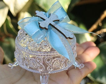 12 Silver Glittered Cross blue - Bautismo/Baptism - First Communion/primera comunión - party favors